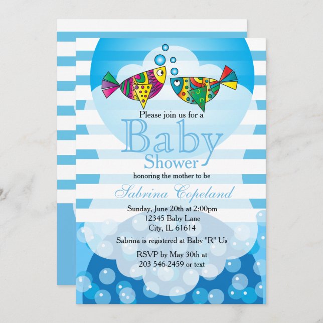Cute Fishy Bubbles Baby Shower Theme Invitation (Front/Back)