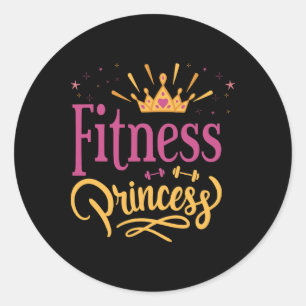 Cute Fitness Princess Girl's With Crown Workout Bo Classic Round Sticker