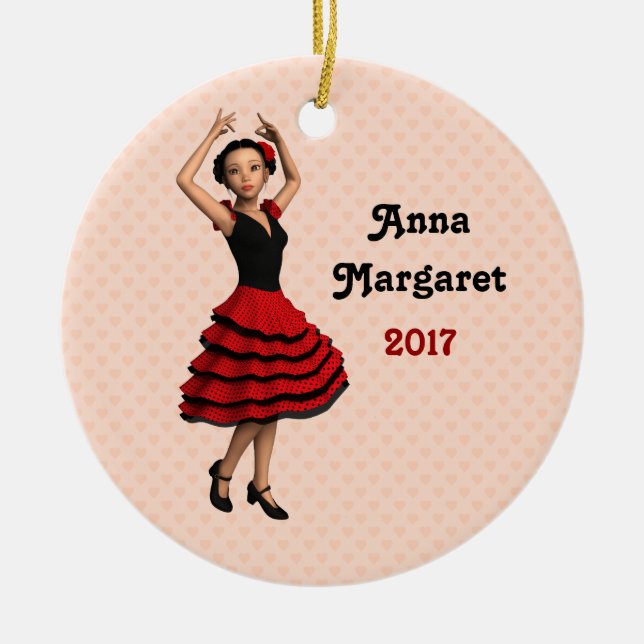 Cute Flamenco Dancer (Personalised) Ceramic Ornament (Front)