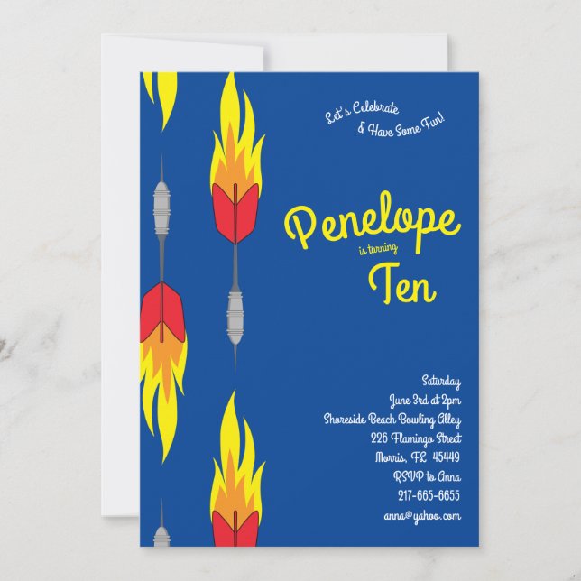 Cute Flaming Darts Kids Birthday Party Sports Invitation (Front)