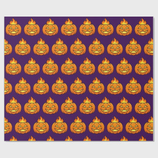 Cute Flaming Pumpkin Halloween Pattern Wrapping Paper