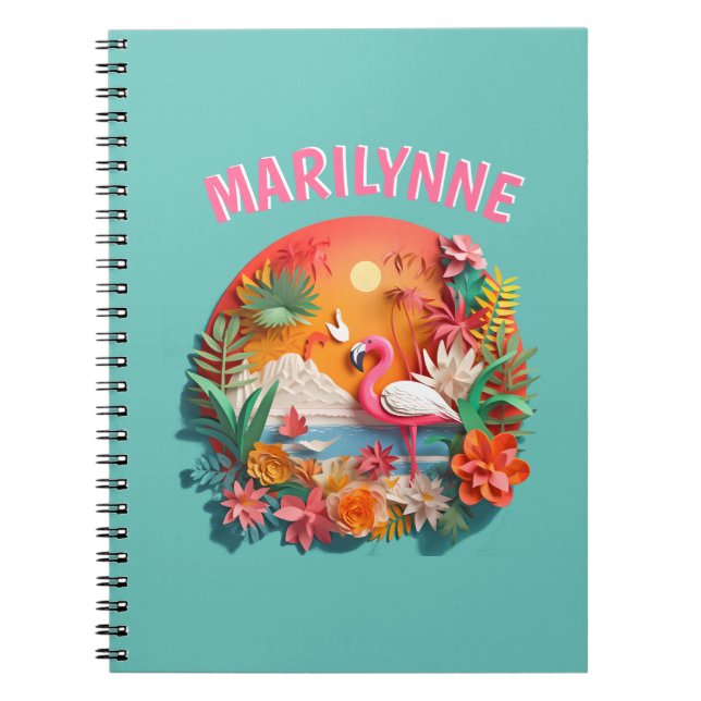 Cute Flamingo 3D Tropical Kids School Notebook (Front)