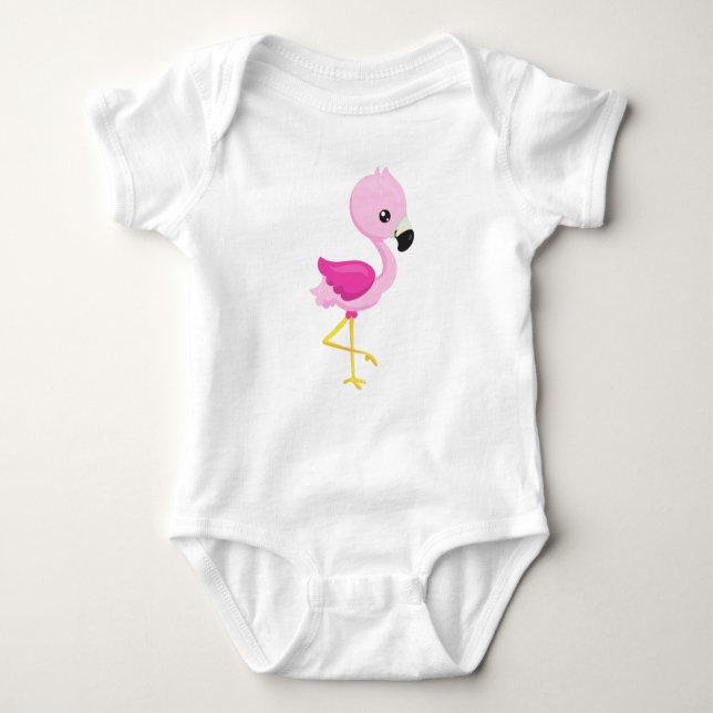 Cute Flamingo, Baby Flamingo, Pink Flamingo, Bird Baby Bodysuit (Front)