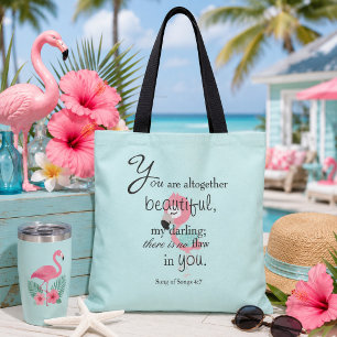 Cute Flamingo Bible Verse Tote Bag