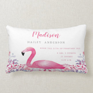Cute Flamingo Birth Announcement Nursery Pillow