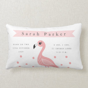 Cute Flamingo Birth Announcement Nursery Pillow