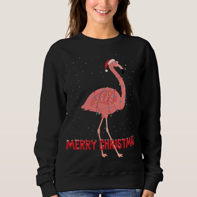 Cute flamingo Christmas Tree Lights Sweatshirt (Front)