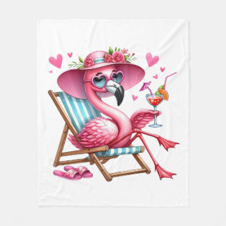 Cute Flamingo clipart Fleece Blanket
