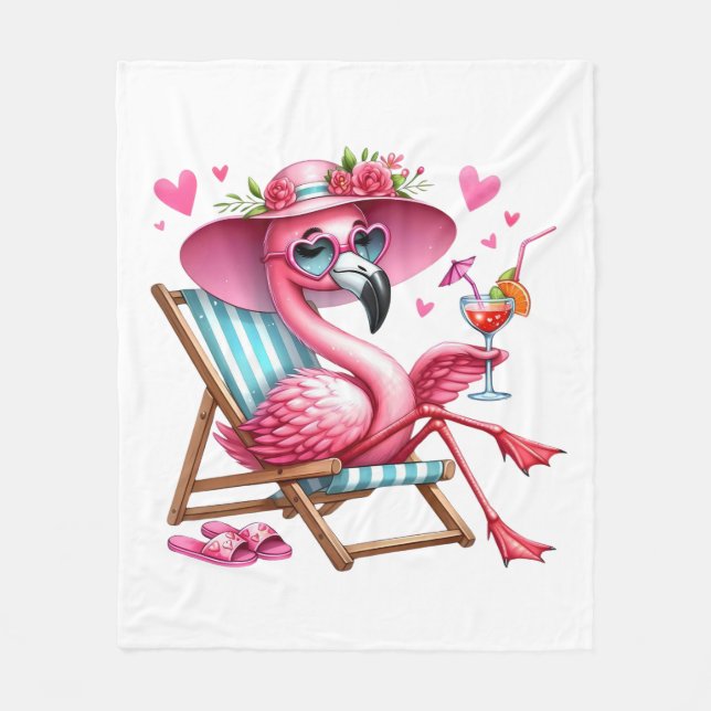 Cute Flamingo clipart Fleece Blanket (Front)