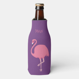 Cute Flamingo custom monogram bottle cooler