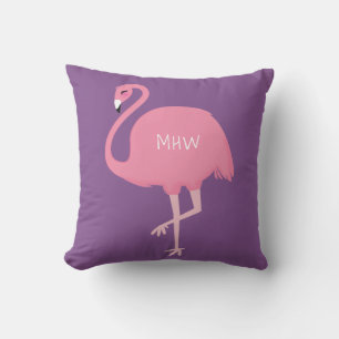 Cute Flamingo custom monogram throw pillows