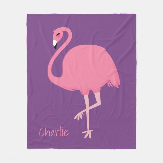 Cute Flamingo custom name fleece blankets (Front)