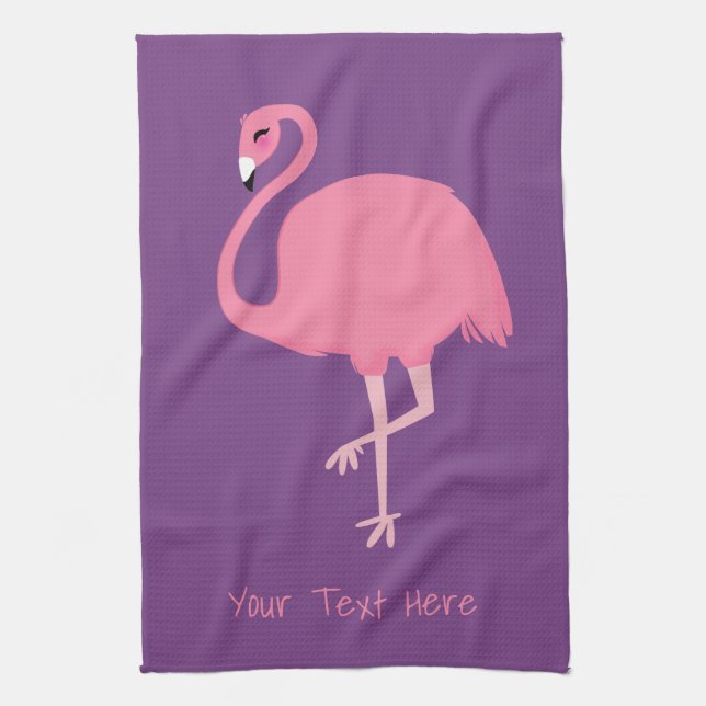 Cute Flamingo custom text hand towel (Vertical)