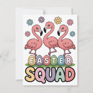 Cute Flamingo Easter Squad Design Holiday Card