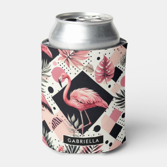Cute Flamingo Geometric Can Cooler (Can Front)