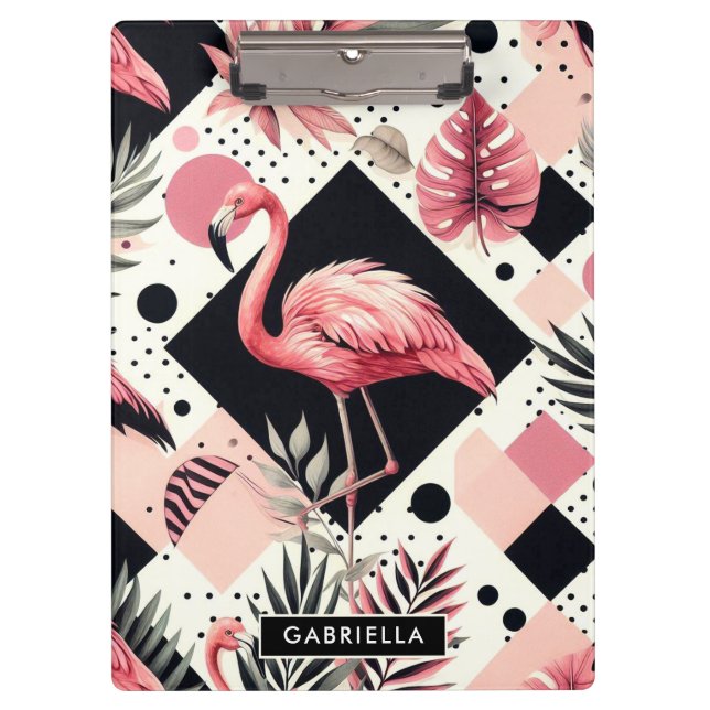 Cute Flamingo Geometric Clipboard (Front)
