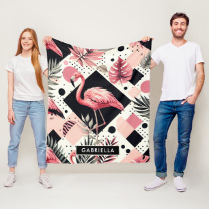 Cute Flamingo Geometric Fleece Blanket
