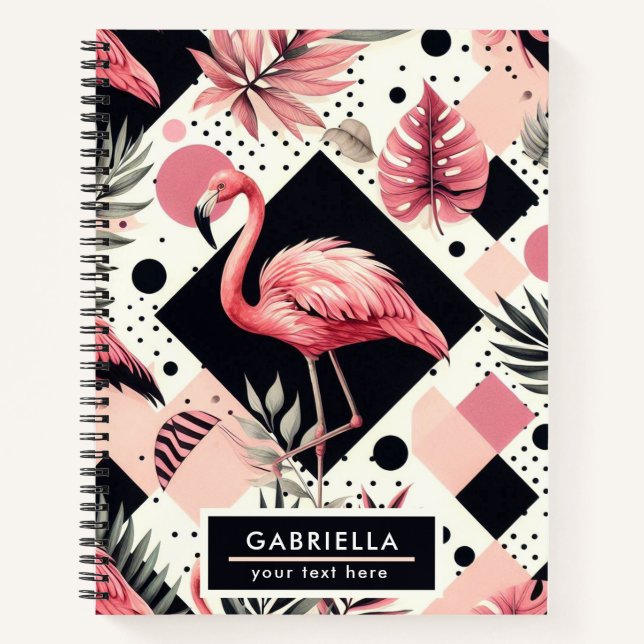 Cute Flamingo Geometric Notebook (Front)