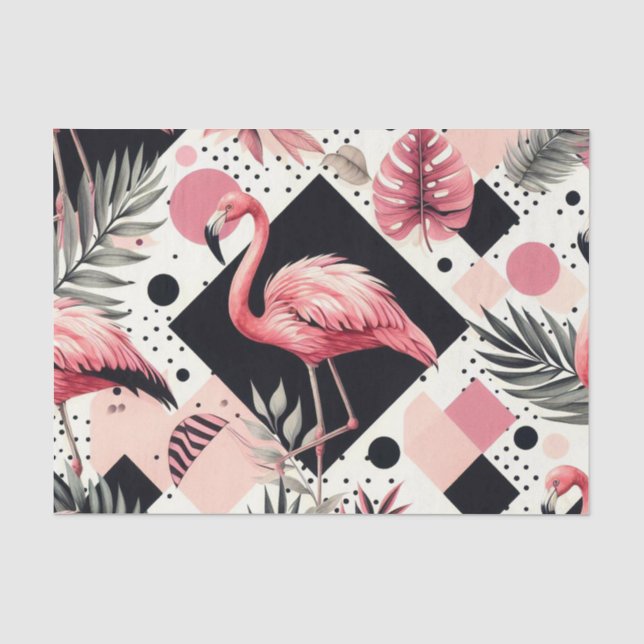 Cute Flamingo Geometric Tissue Paper (Front)