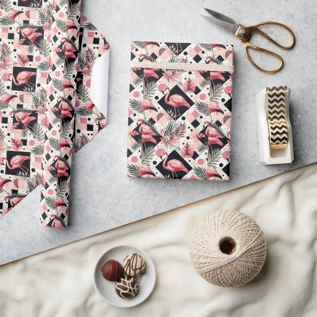 Cute Flamingo Geometric Wrapping Paper (Crafts)