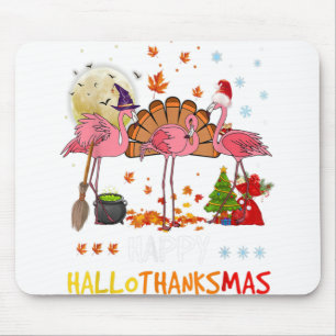 Cute Flamingo HalloThanksmas Happy Halloween Thank Mouse Pad