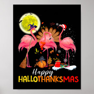 Cute Flamingo HalloThanksmas Happy Halloween Thank Poster