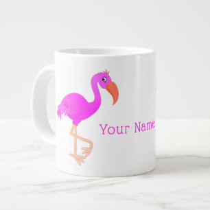 Cute Flamingo - Happy - Add Your Name / Text Large Coffee Mug