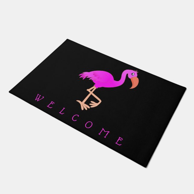 Cute Flamingo - Happy - Welcome Doormat (Angled)