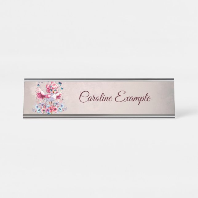 Cute flamingo in cartoon style, desk name plate (Front)