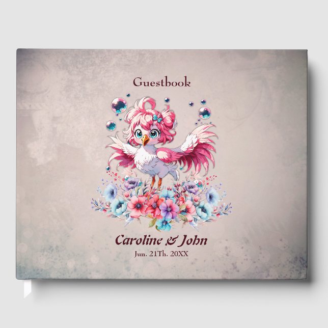 Cute flamingo in cartoon style,  guest book (Front)