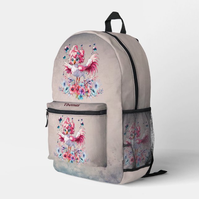 Cute flamingo in cartoon style,  printed backpack (Back Corner Right)