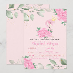 Cute Flamingo, Leaves, Floral Baby Shower Invitation