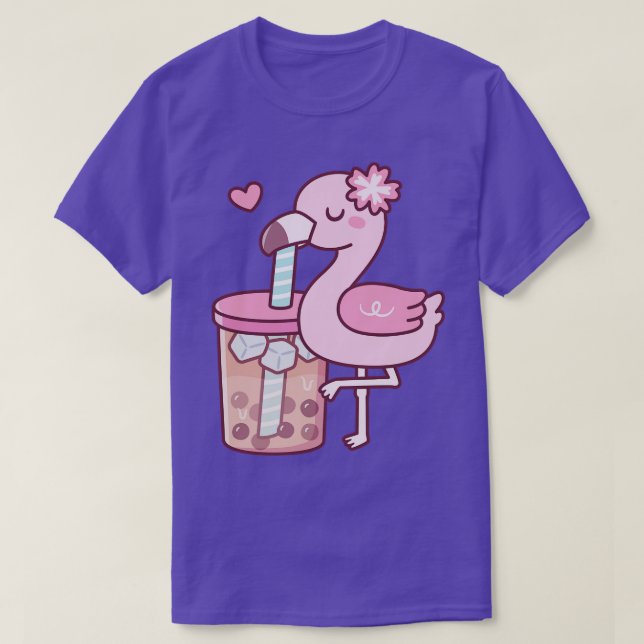 Cute Flamingo Loves Bubble Tea T-Shirt (Design Front)