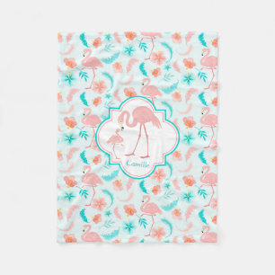 Cute Flamingo Mum and Baby Pattern Fleece Blanket