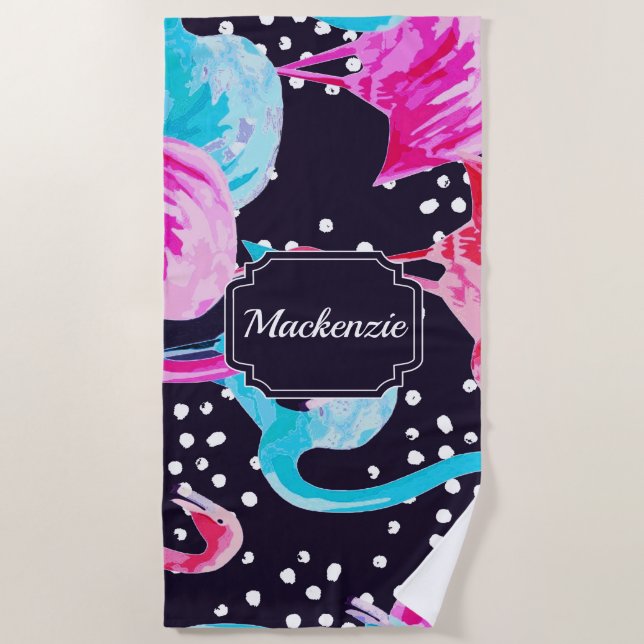 Cute Flamingo Pattern Beach Towel (Front)