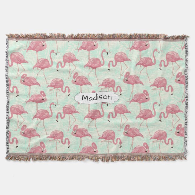 Cute Flamingo Pattern custom name throw blanket (Front)