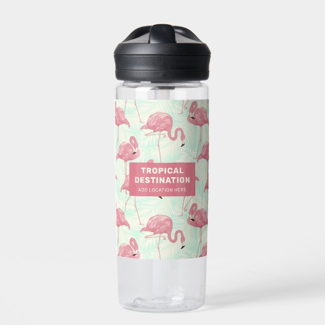 Cute Flamingo pattern custom text Water Bottle (Front)