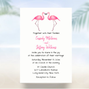 Cute Flamingo Pink Beach Summer Tropical Wedding Invitation