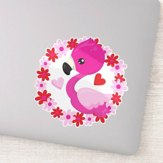 Cute Flamingo, Pink Flamingo, Bird, Flowers, Heart (Detail)