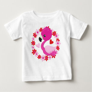 Cute Flamingo, Pink Flamingo, Bird, Flowers, Heart Baby T-Shirt