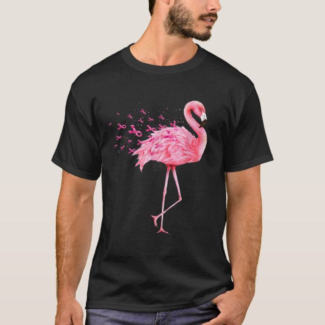 Cute Flamingo Pink Ribbon Breast Cancer Awareness T-Shirt (Front)