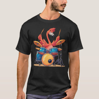 Cute Flamingo Playing Drums Flamingos Drummer Musi T-Shirt