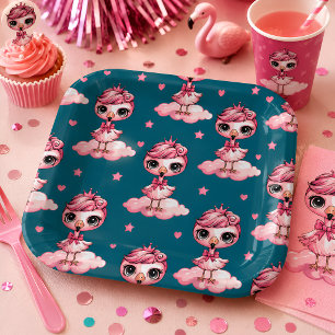 Cute Flamingo Princess Paper Plate