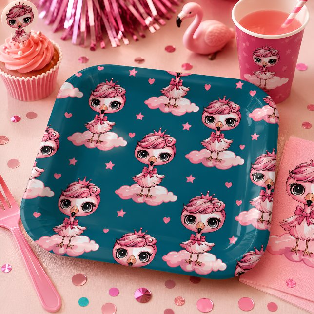 Cute Flamingo Princess Paper Plate (Creator Uploaded)