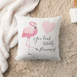 Cute Flamingo Quote Totally Flamazing Pink White Cushion