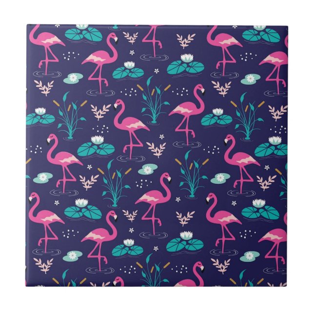 Cute Flamingo Seamless Pattern Ceramic Tile (Front)