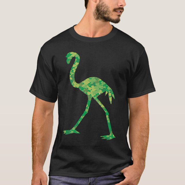 Cute Flamingo Shamrocks Irish St Patricks Day Anim T-Shirt (Front)