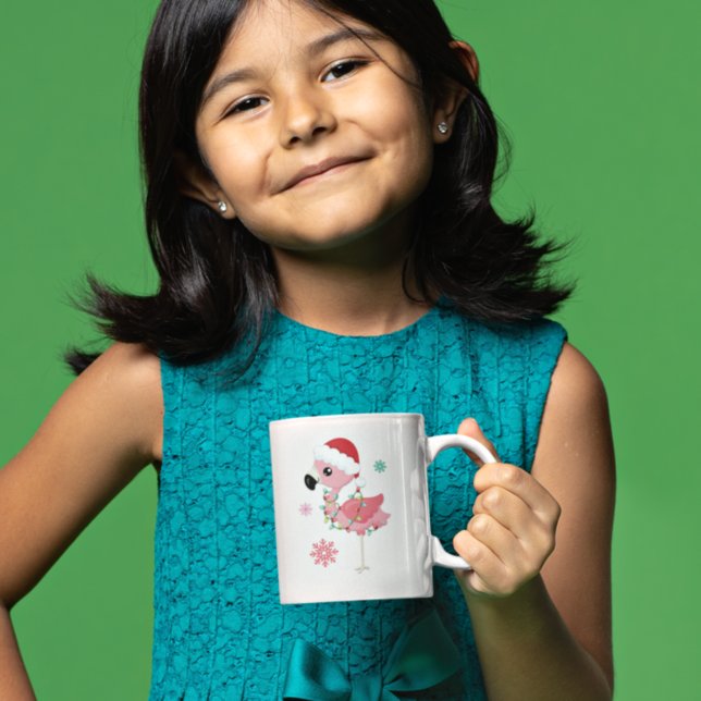 Cute Flamingo Snowflakes Child Name Love Santa Coffee Mug (Creator Uploaded)
