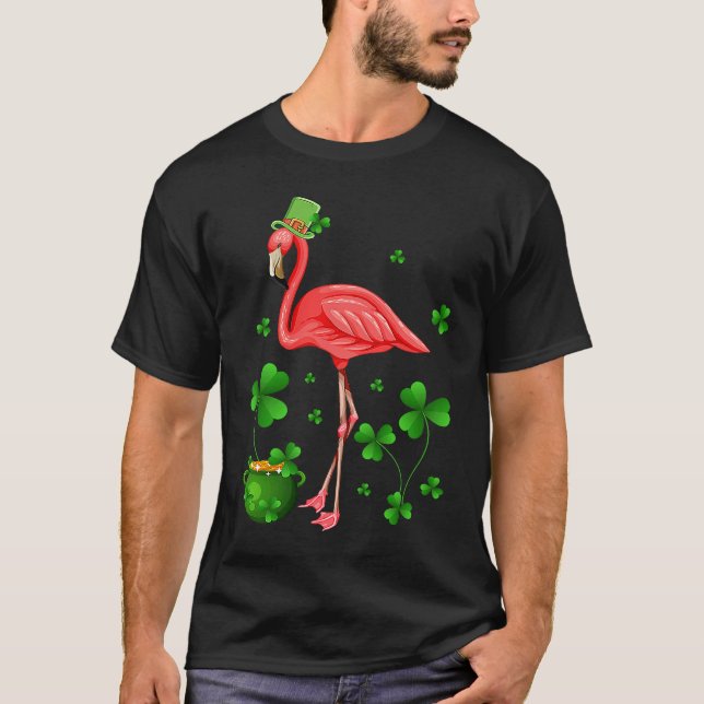 Cute Flamingo St Patrick's Day Leprechaun Hat Flam T-Shirt (Front)