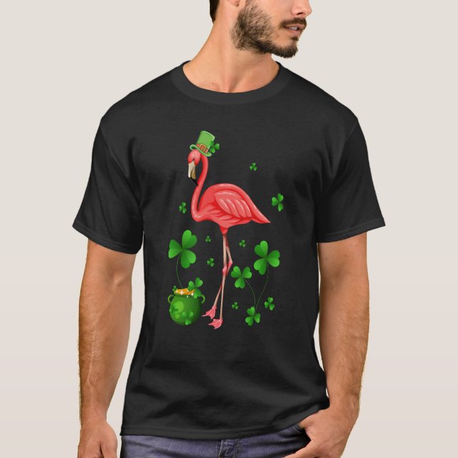 Cute Flamingo St Patrick's Day Leprechaun Hat Flam T-Shirt (Front)